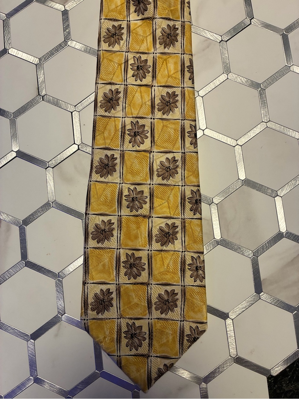 Vintage Monsieur Givenchy Silk Tie Yellow Gold Floral Check 4” x60 Designer